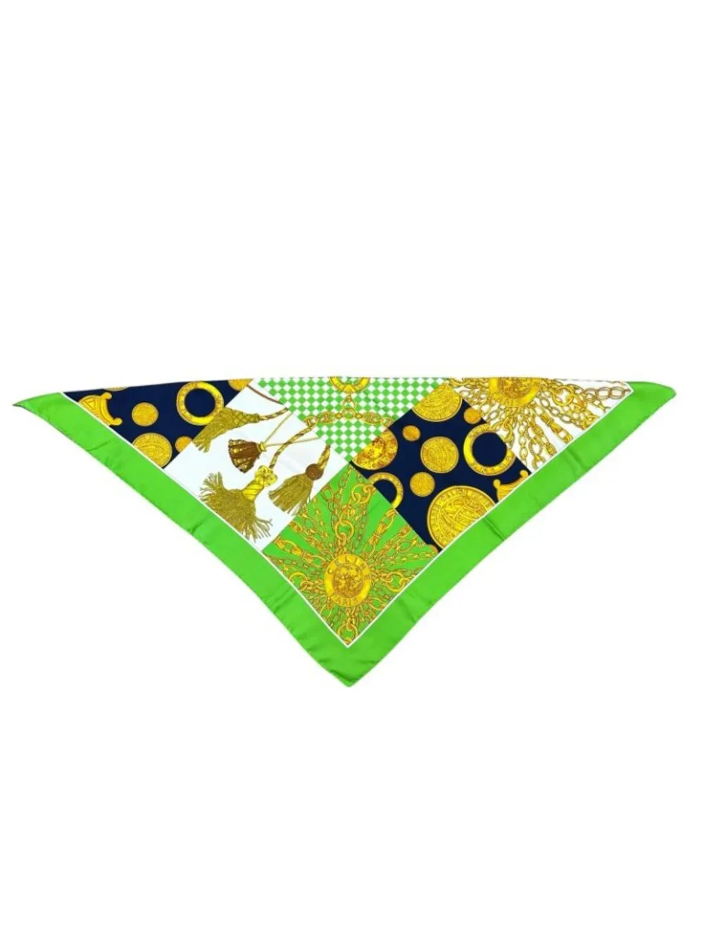 Celine Chain Coin All Over Print Silk Green Gold Scarf